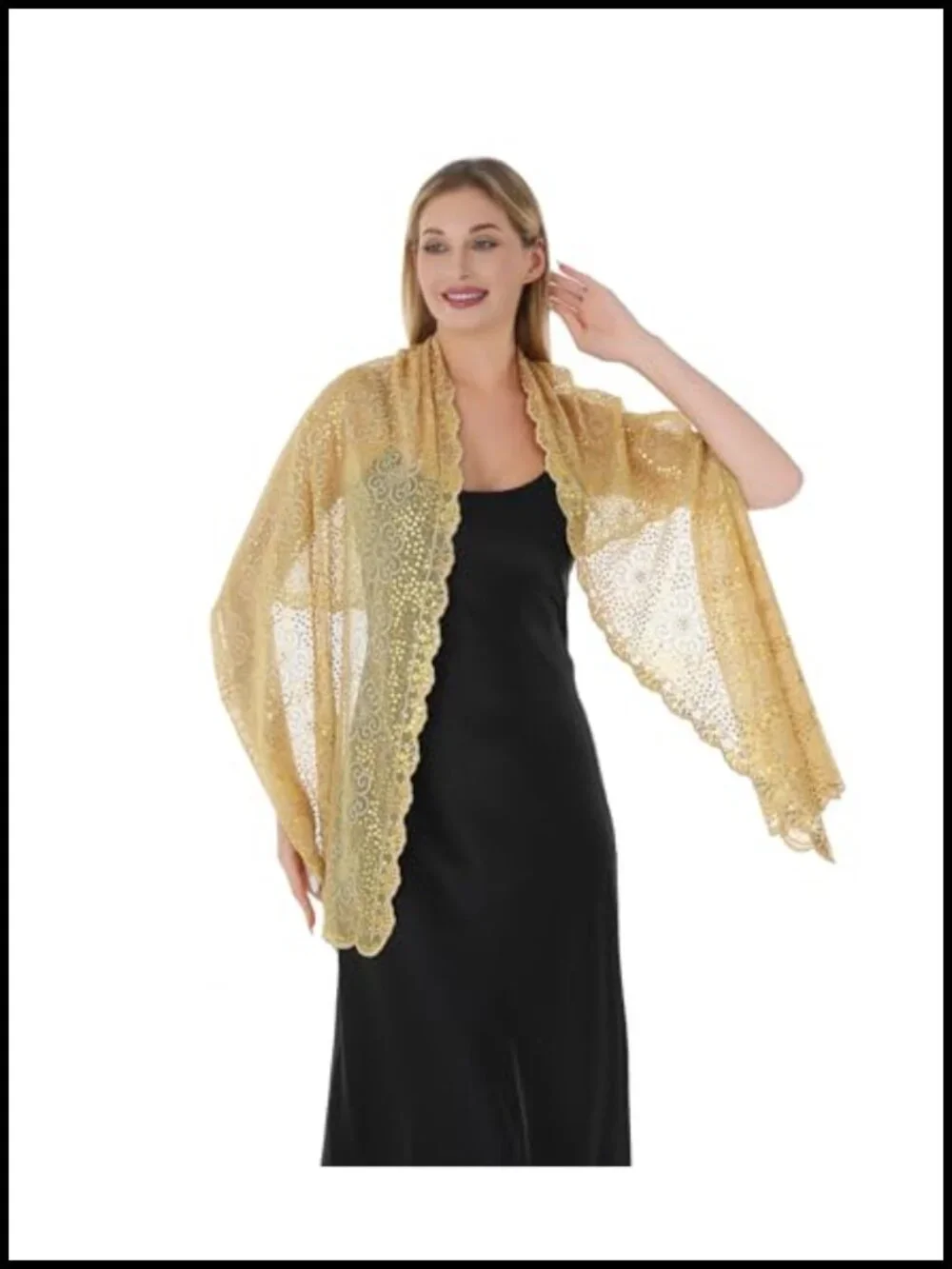 Sequined Chiffon Evening Shawl Wrap Fringe Formal Wedding Bridesmaid Cover
